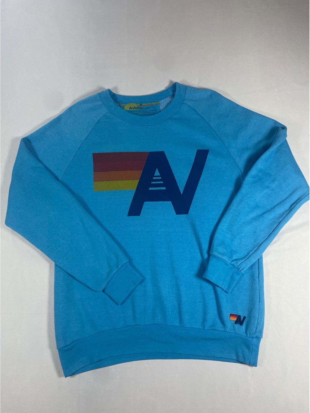 Aviator Nation Blue Rainbow Big A Logo Crewneck Sweatshirt Medium